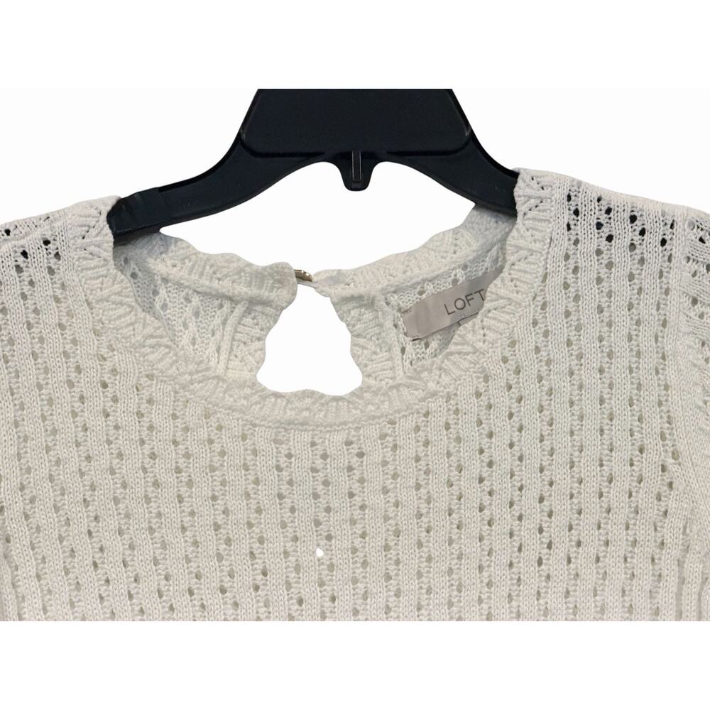 Ann Taylor Loft Open Knit White Short Sleeve Sweater Top: SZ Small Modest - Picture 3 of 9